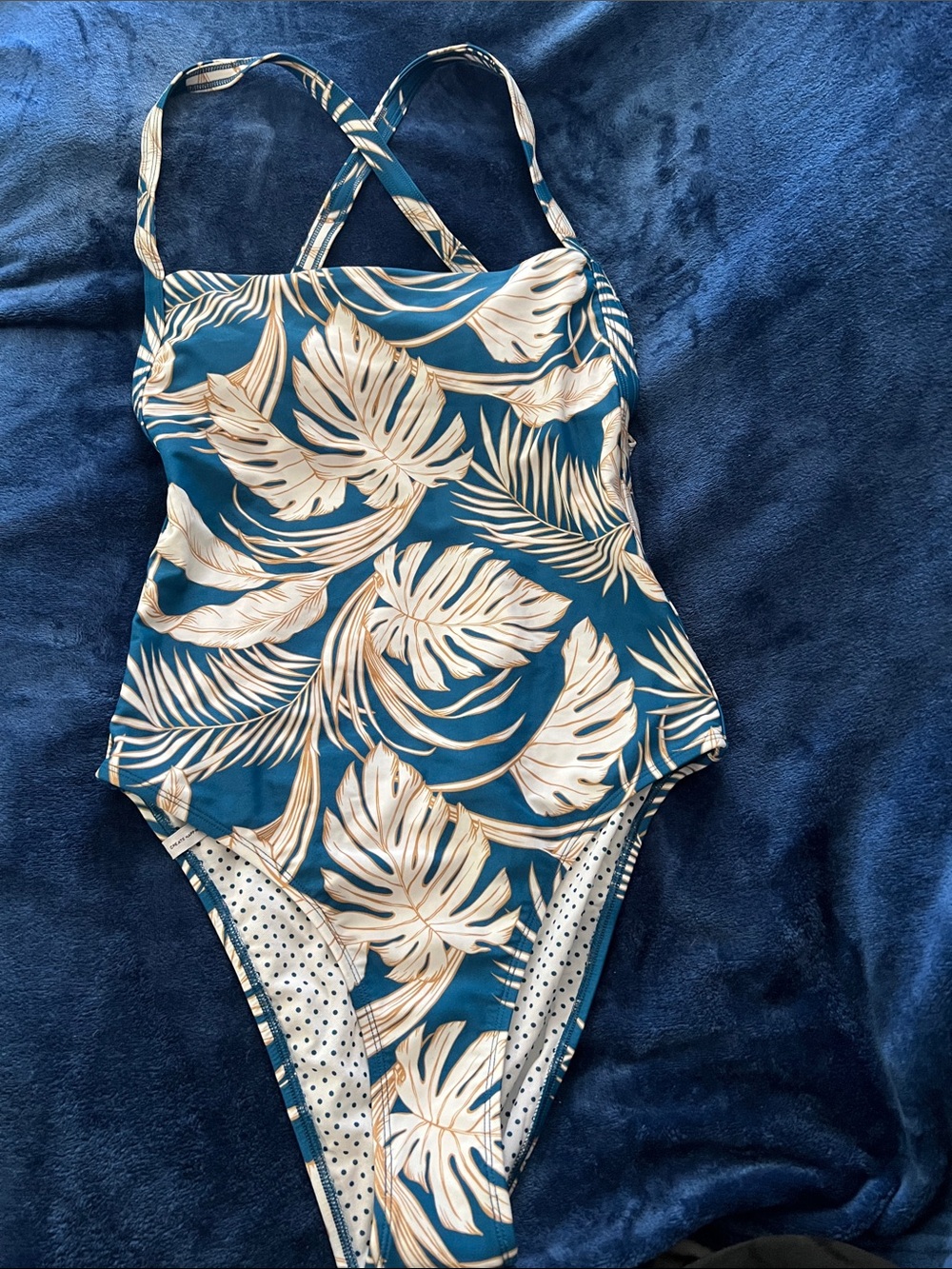Body Glove Teal One-Piece Swimsuit with Cream Tropical Leaf Print